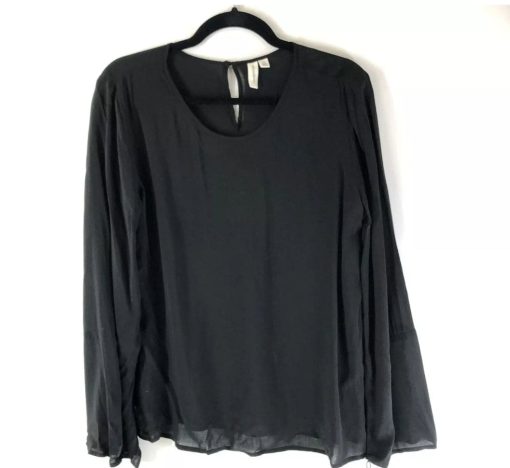 Treasure & Bond Womens Top Blouse Lightweight Keyhole Neck Long Sleeve Black L