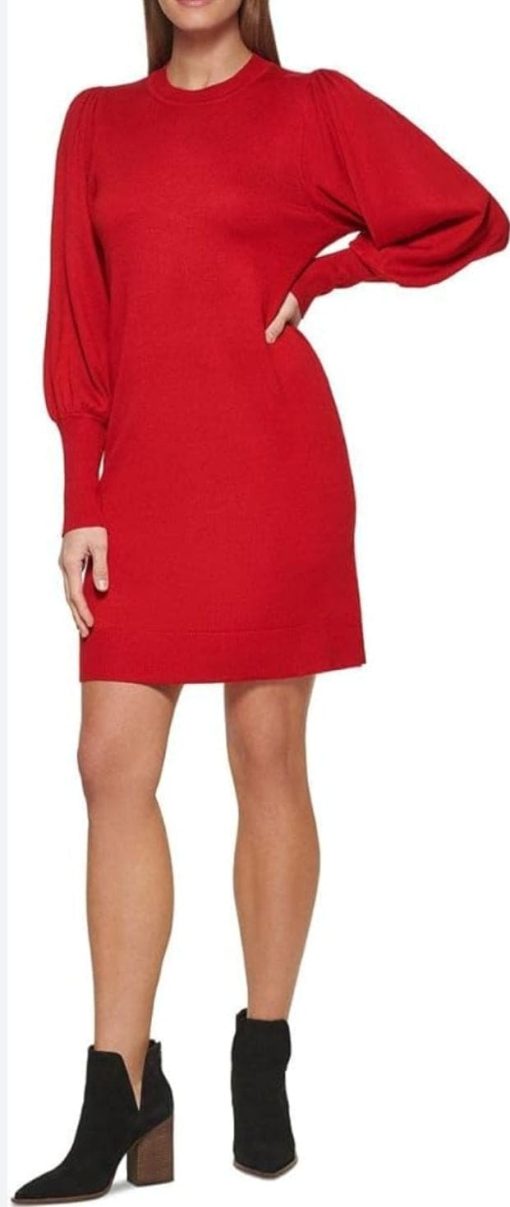 Vince Camuto Womens Crewneck Midi Sweaterdress Red S