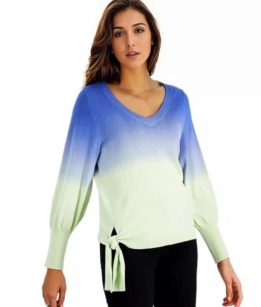 Willow Drive Dip-Dye Tie-Hem Top Blue/Green Women's Size

XS