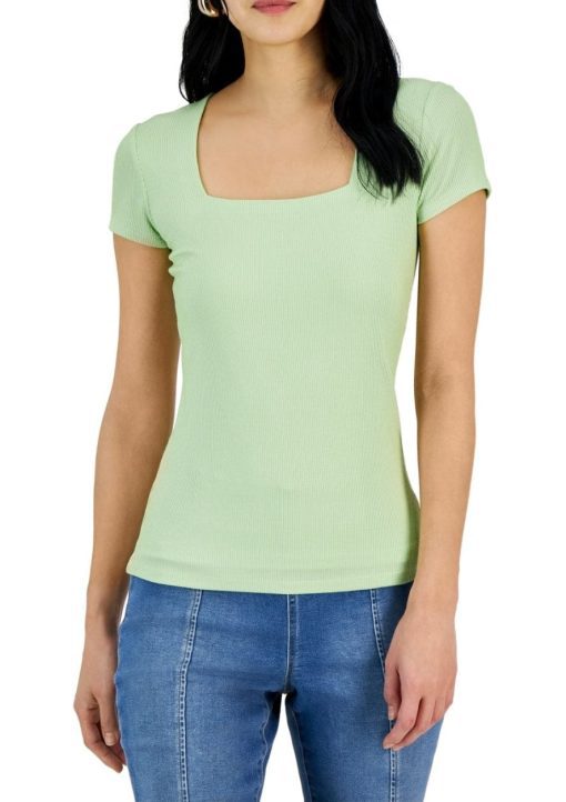 Women's Ribbed Two-Toned Square-Neck Top, XL