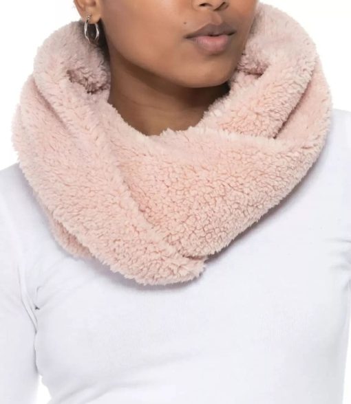 Womens Scarf Twisted Cowl Super Soft Faux Fur Sherpa Blush Pink JENNI