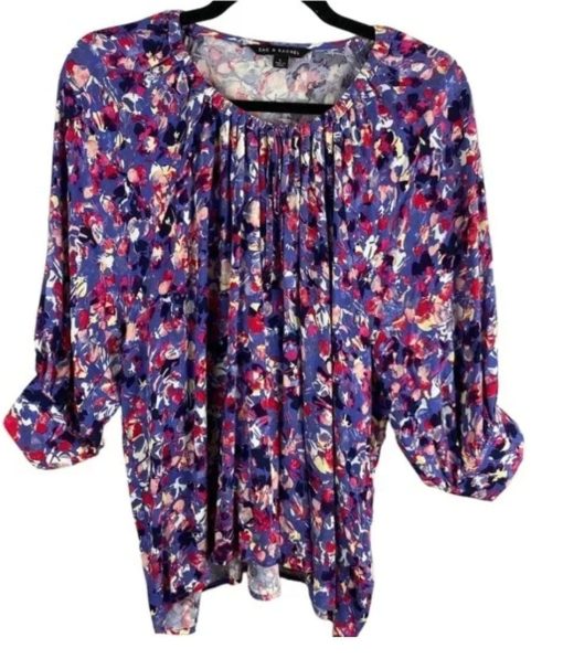 ZAC & Rachel Purple Pink Floral Boho 3/4 Sleeve Blouse 2X