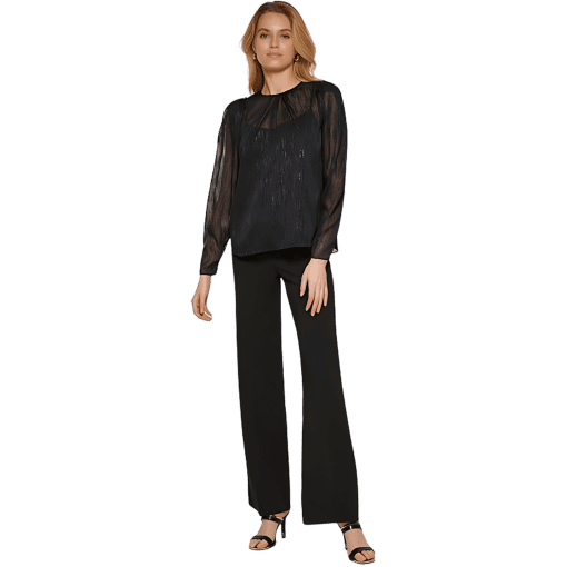 DKNY Women's Patterned Semi Sheer Blouse - Black - Size S