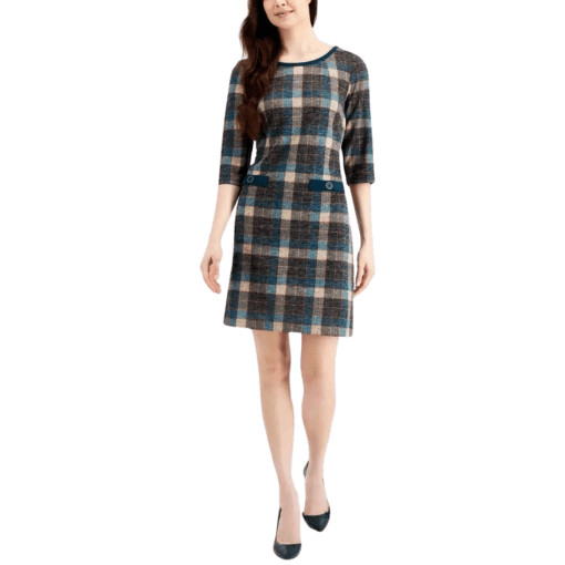 Connected APPAREL Womens Plaid Mini Sheath Dress Size 16