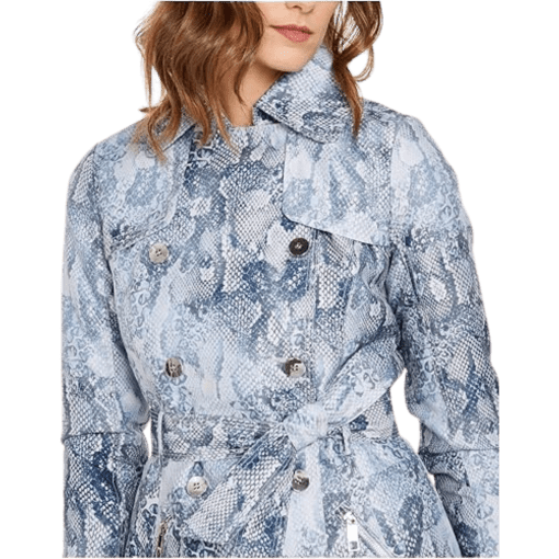 Guess Blue Snake Print Trench Coat - XL - Women's Outerwear