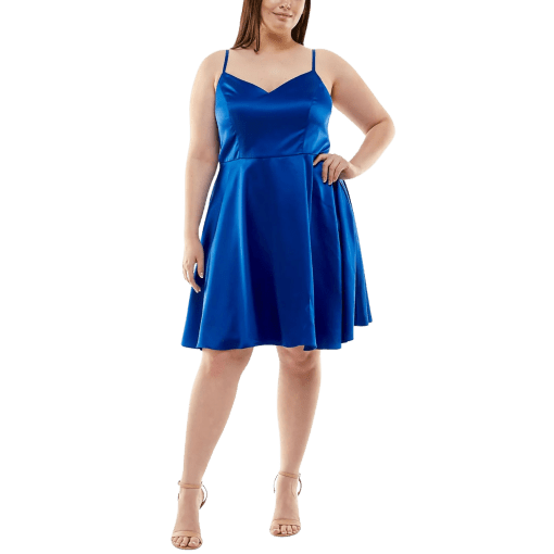 B. Darlin Womens Plus Satin Solid Cocktail and Party Dress blue 18W