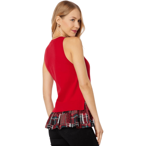 Tommy Hilfiger Womens Peplum Hem Patchwork Halter Top Red S/P