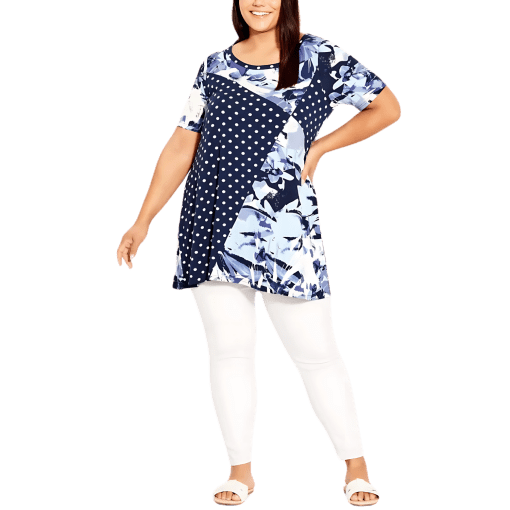 City Chic Navy Floral Tunic Top Plus Size 26-28 - Women's Tops