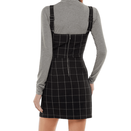 Kingston Grey Womens Black Plaid Sleeveless Square Neck Short Shift Dress Juniors Xl - All