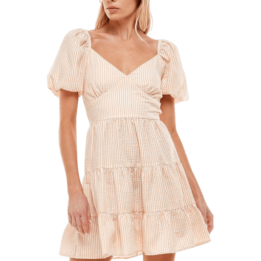 Speechless Juniors Peach Striped Smocked Mini Dress - M