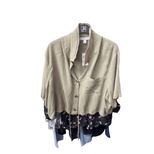 And Now This Trendy Plus Size Tie Front Woven Shirt - Olive 2X