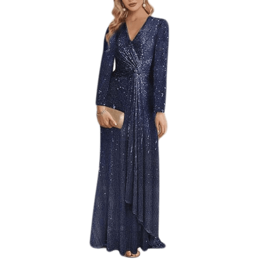 Night Way Navy Sequin Maxi Dress Size 4 - Evening Gown