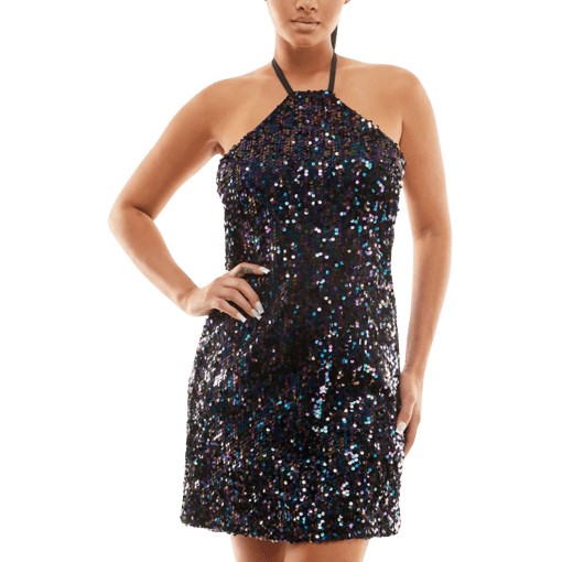 Jolt Juniors Womens Sequined Mini Cocktail and Party DressL