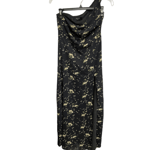 O.P.T Black Floral Maxi Dress S - One Shoulder Slit Gown