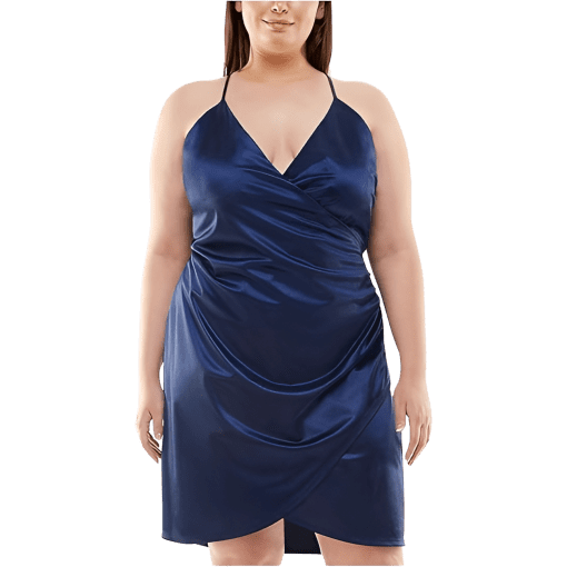 Speechless@ Plus Womens Satin Mini Wrap Dress blue 22W