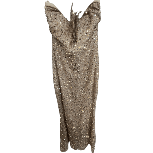 Miss ORD Champagne Sequin Maxi Dress - Size L - Party Dress