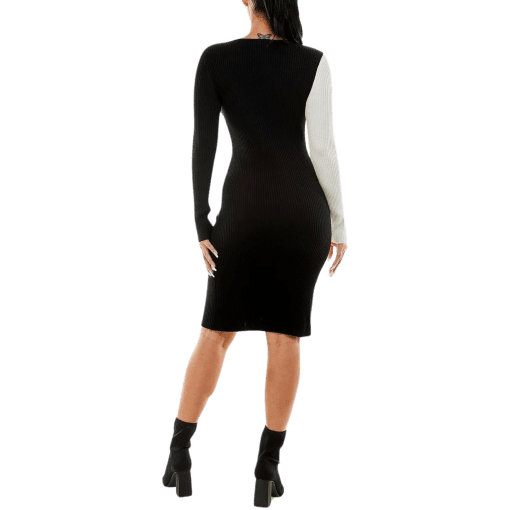 PLANET GOLD Juniors Womens Knit Colorblock Sweaterdress BLACK L - Image 2