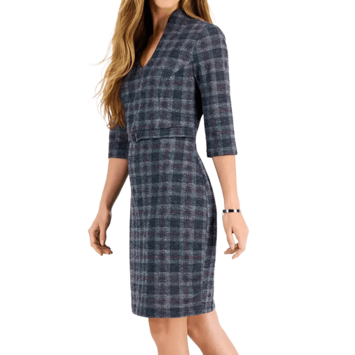 Connrctel Plaid Dress Gray 12 Women's Sheath Dress - Work Dress - Image 2