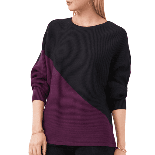 VINCE CAMUTO Women's Vince Camuto Asymmetric Colorblock Cotton Blend Sweater, Size X-Large - Black XL