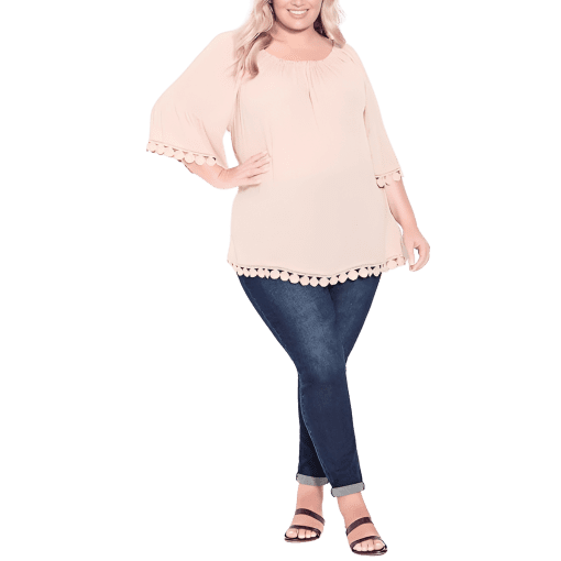 Avenue Plus Size Ember Lace Trim Top - Dusty Mauvy Size 18