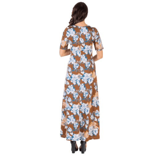 24seven Comfort Apparel Women's Floral Elbow Sleeve Loose Long Casual Maxi Dress - Multi size M