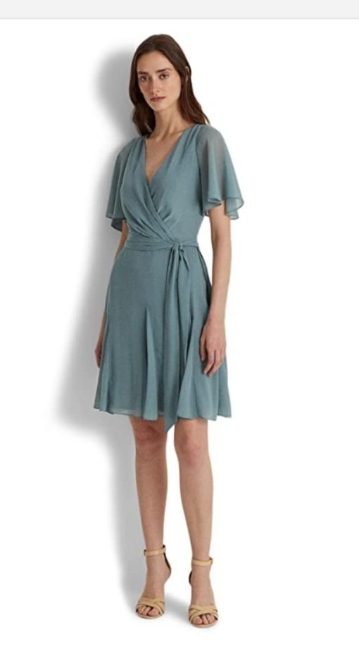 Lauren Ralph Lauren Teal Chiffon Wrap Dress - Size 6 - Cocktail Dress