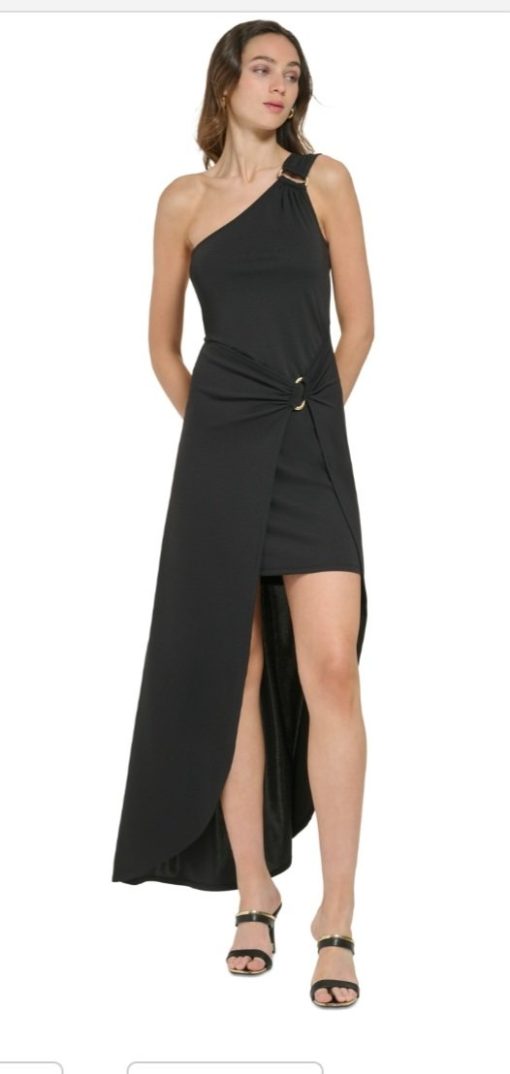 DKNY Black One Shoulder Maxi Dress - Size 0 - Party Dress