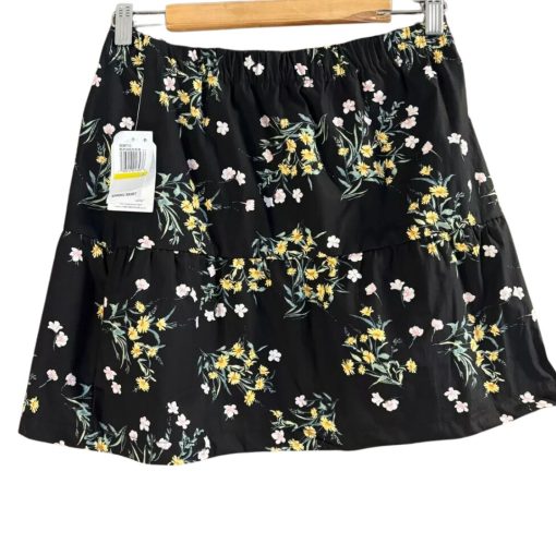 Hippie Rose Juniors' Elasticized-Waist Poplin Tiered Mini Skirt - Black Gold Floral XS