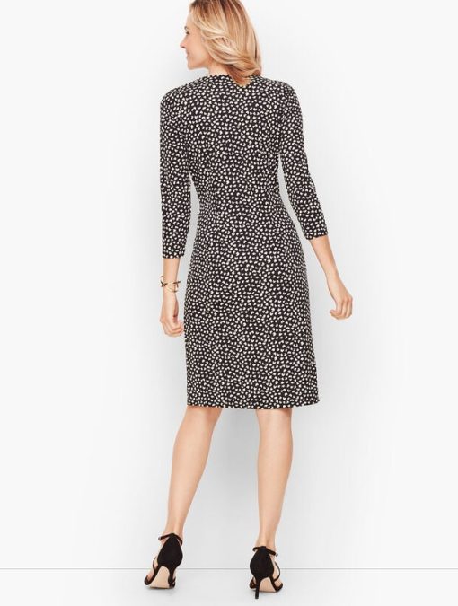 Talbots Black Print Dress, Petite 8, Women's Midi Dress - Image 2