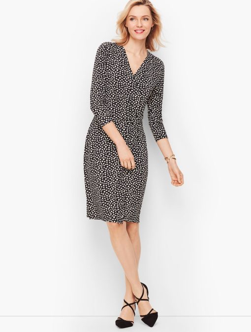 Talbots Black Print Dress, Petite 8, Women's Midi Dress