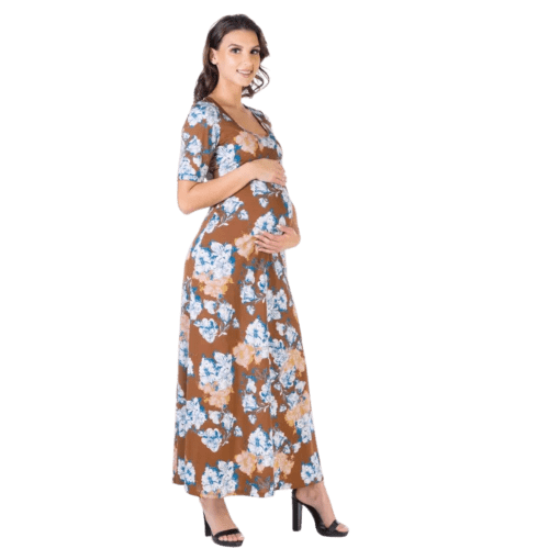 24seven Comfort Apparel Women's Floral Elbow Sleeve Loose Long Casual Maxi Dress - Multi size M - Image 2