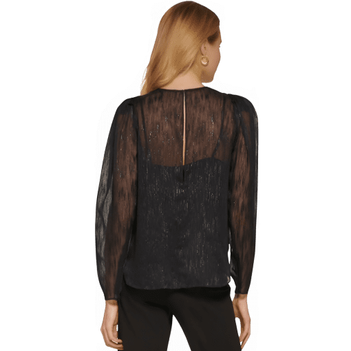 DKNY Women's Patterned Semi Sheer Blouse - Black - Size S - Image 2