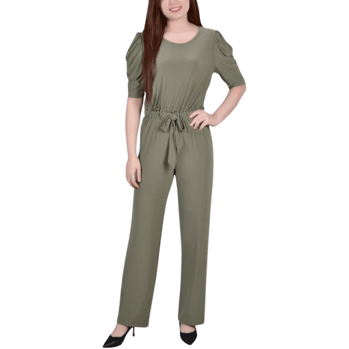 NY Collection Women S Petite Green Elbow Sleeve Jumpsuit size PM - Image 2