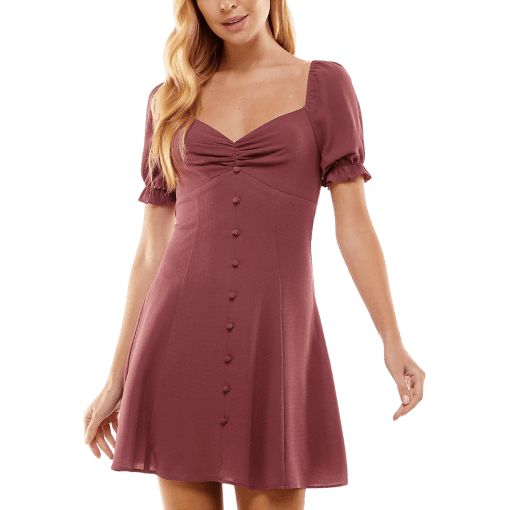 CITY STUDIO Juniors Womens Sweetheart Neckline Puff Sleeves Fit & Flare Dress XXS - Image 2