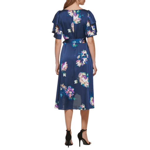 DKNY Womens Floral Faux Wrap MIDI Dress size 12 - Image 2