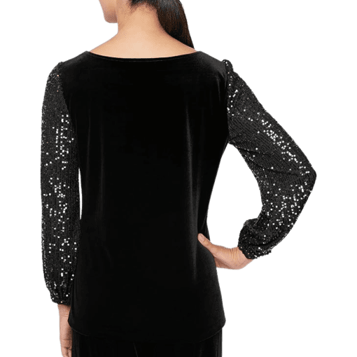 Alex Evenings Black Velvet Sequin Top Plus Size Blouse - Image 2