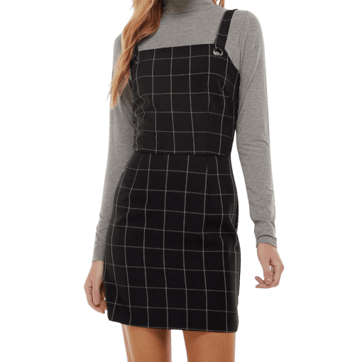 Kingston Grey Womens Black Plaid Sleeveless Square Neck Short Shift Dress Juniors Xl - All - Image 2