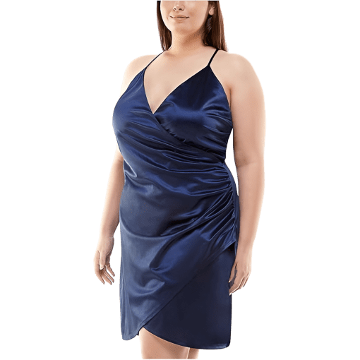 Speechless@ Plus Womens Satin Mini Wrap Dress blue 22W - Image 2