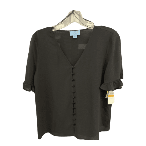 CeCe Black Button-Up Blouse, Size S, Women's Tops