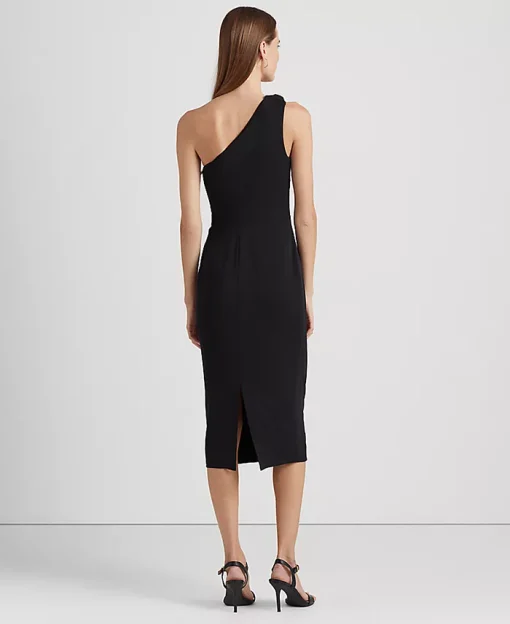 LAUREN Ralph Lauren Jersey One-Shoulder Cocktail Dress (Black) Women's Clothing Size 16 - Image 2