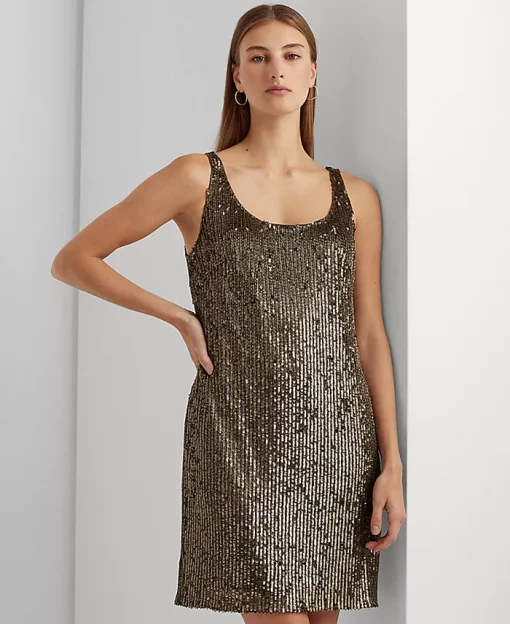 Lauren Womens Sequined Mini Cocktail and Party Dress  10