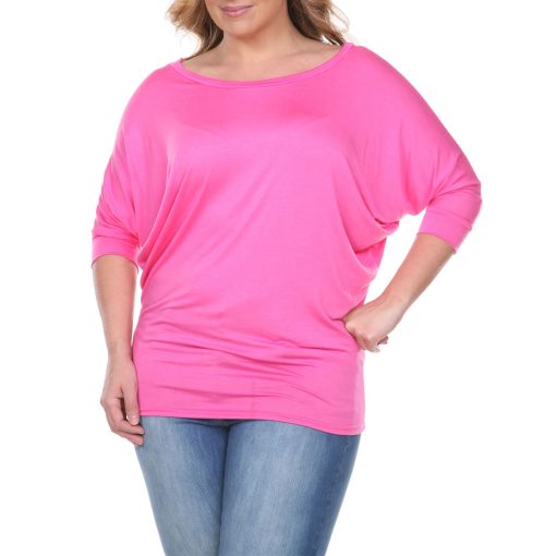 White Mark Women's Plus Size Bat Sleeve Tunic, Fuchsia, 4Xl