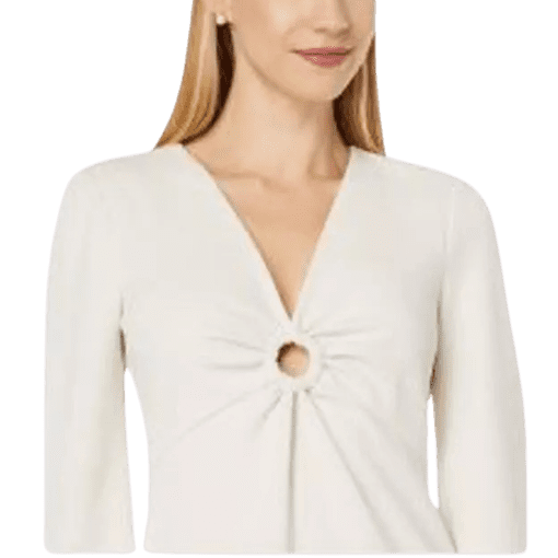 Donna Morgan Ivory Blouse Size 8 V-Neck Top for Women