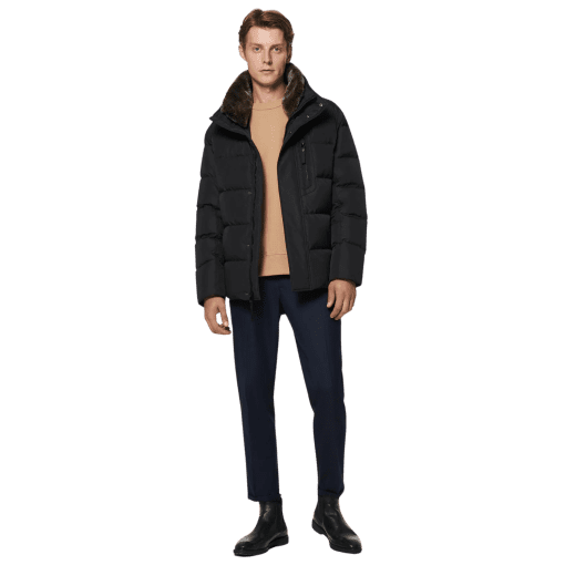 Andrew Marc Men's Horizon Faux Fur-Trimmed Down Puffer Jacket - Black - Size S