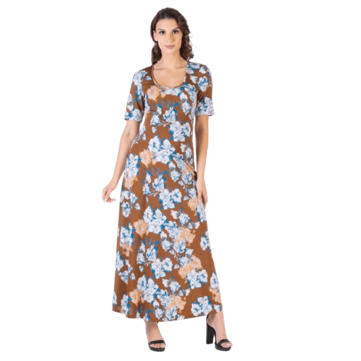 24seven Comfort Apparel Women's Floral Elbow Sleeve Loose Long Casual Maxi Dress - Multi size M - Image 3