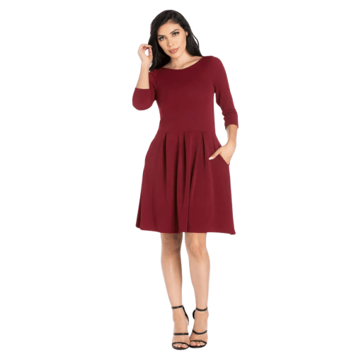 24seven Burgundy Fit & Flare Dress - Size M - Women's Dresses - Image 3