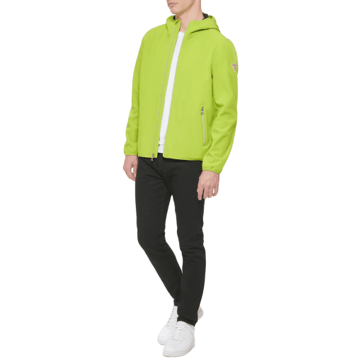 Guess Men's Neon Green Softshell Hooded Jacket - Size M - Image 4