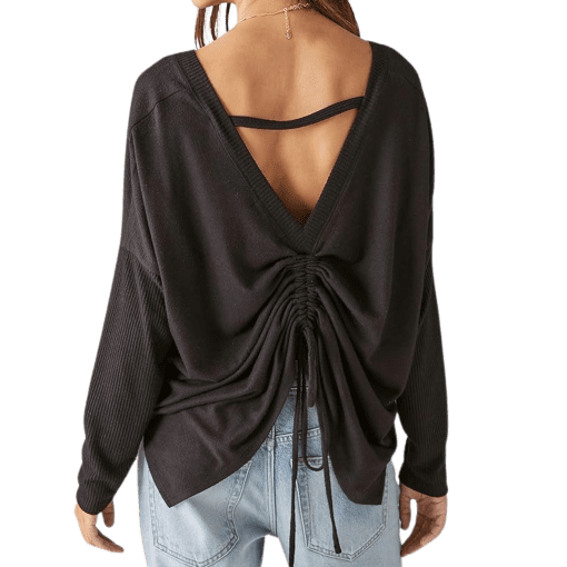 Lucky Brand Cloud Jersey Deep V-Neck Ruched Top - Jet Black XL - Image 2