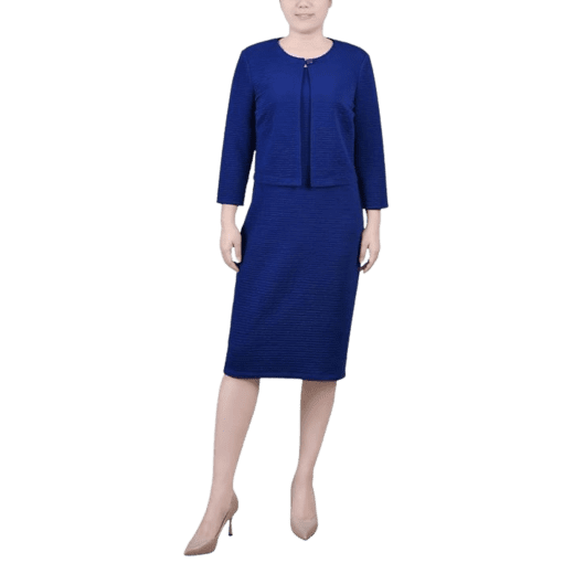 NY Collection Blue 8P Petite Dress Suit for Women - Work Outfit