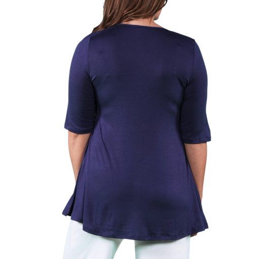 24seven Comfort Apparel Plus Size Tunic Top - Navy purple 2X - Image 2